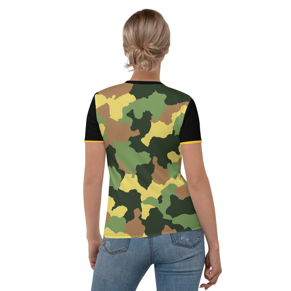 Say No to the Murder Cult Ringer Camo Women's T-shirt