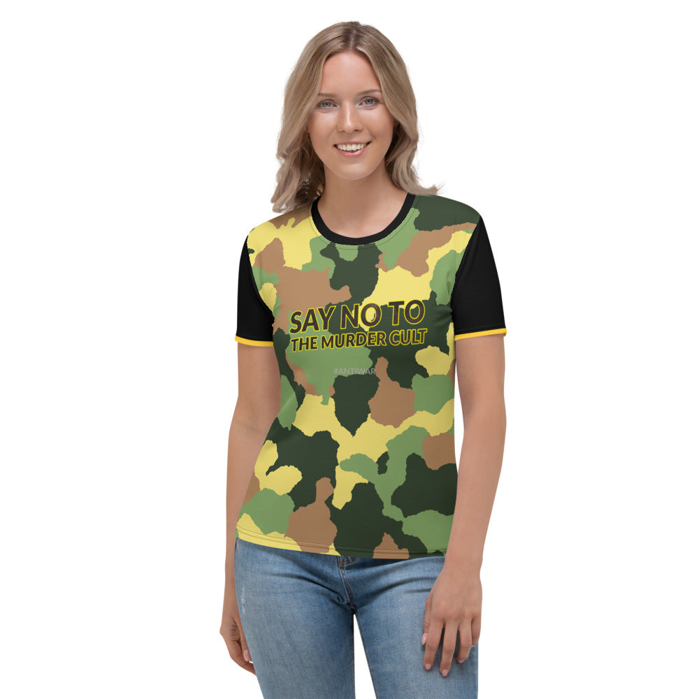 Say No to the Murder Cult Ringer Camo Women's T-shirt