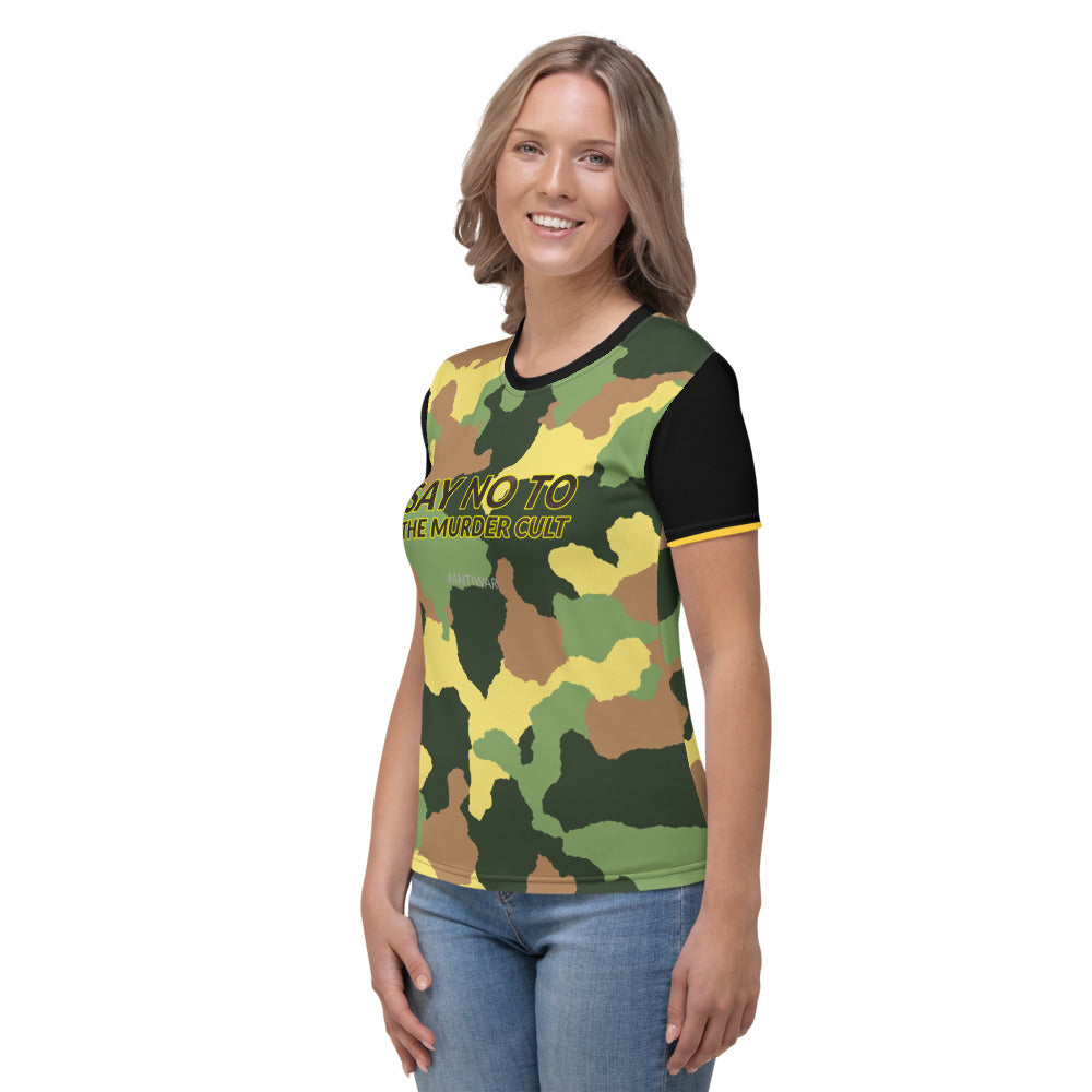 Say No to the Murder Cult Ringer Camo Women's T-shirt