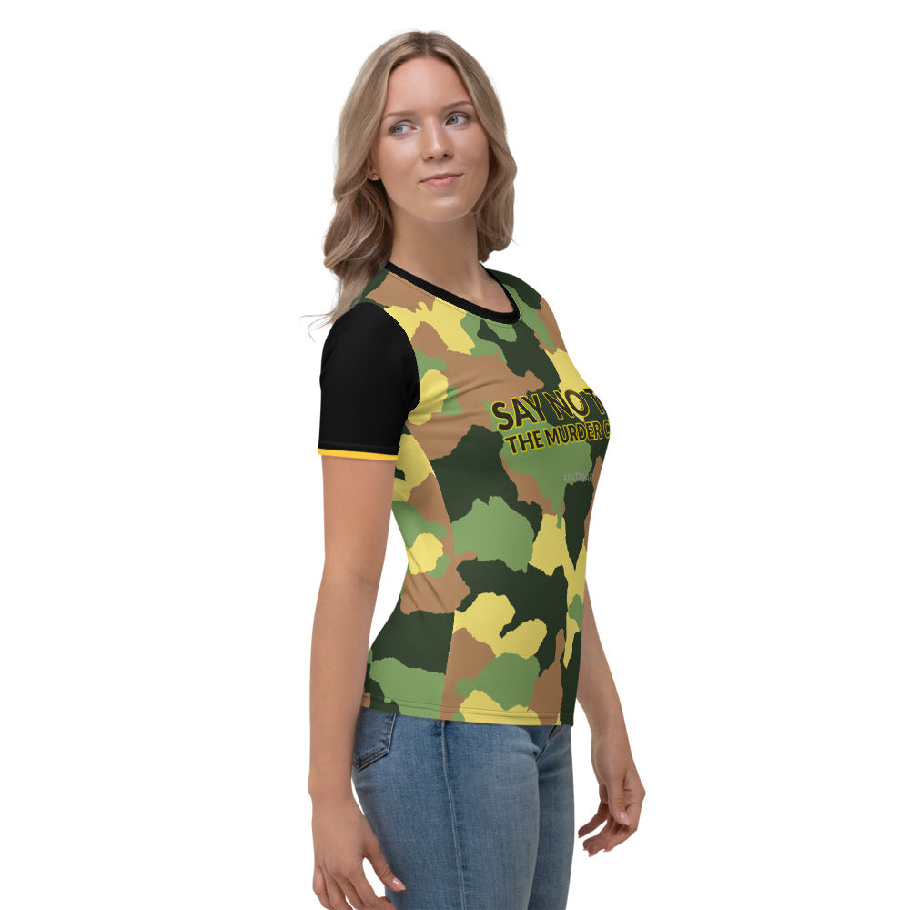 Say No to the Murder Cult Ringer Camo Women's T-shirt
