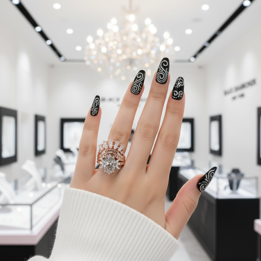 Always and Forever Promise Rings - Oval Cut Diamond Option Gothic Bridal Set in 14K Rose Gold