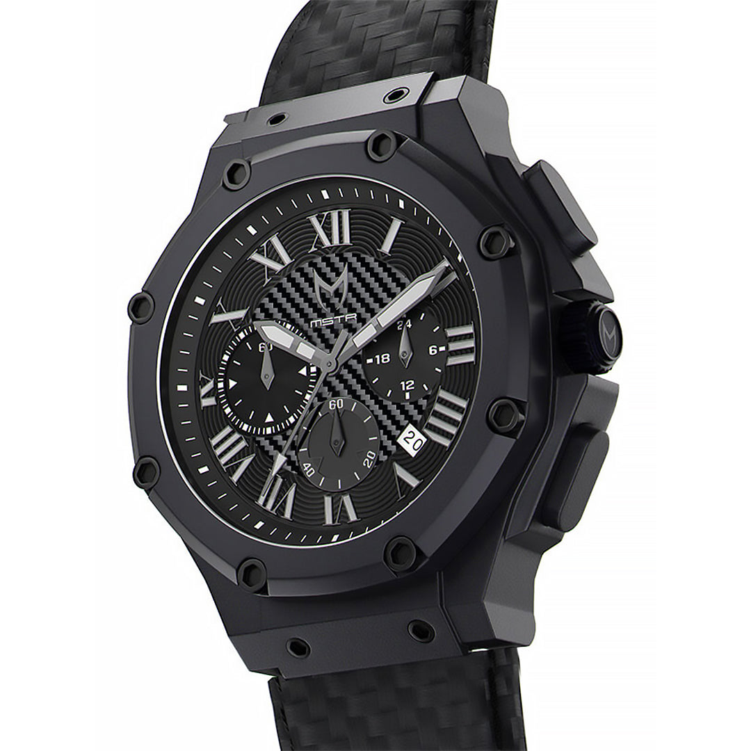 AM1036CF- AMBASSADOR BLACK / CF STYLE LEATHER BAND WATCH