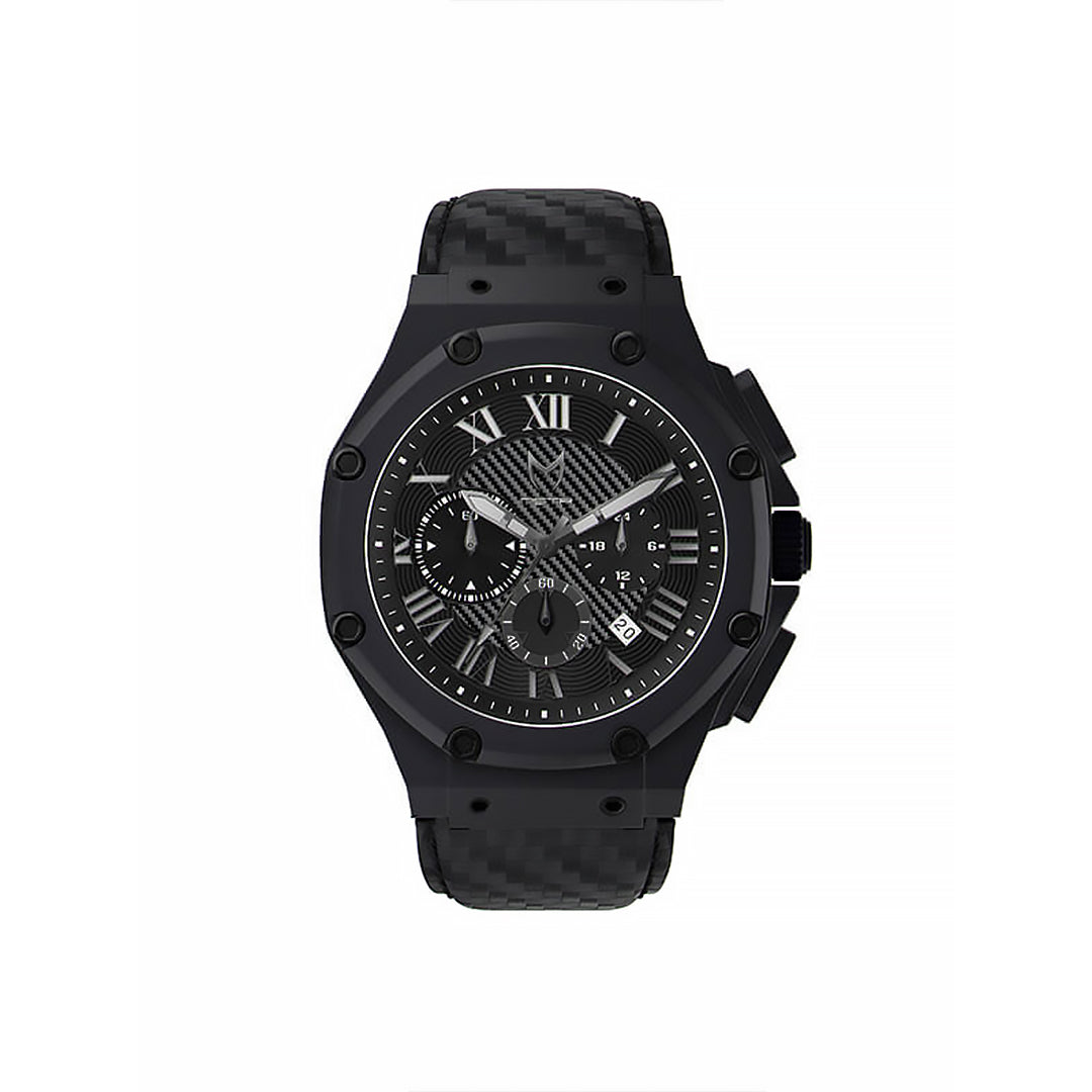 AM1036CF- AMBASSADOR BLACK / CF STYLE LEATHER BAND WATCH