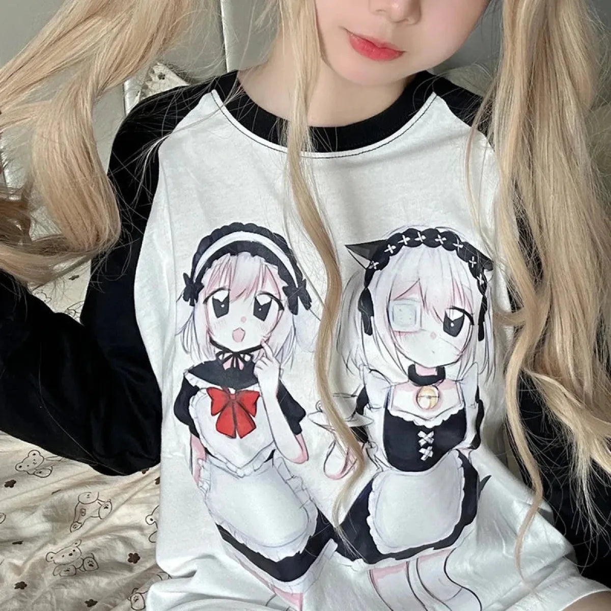 Yami Kawaii Long Sleeve Tee – Anime Maid Print