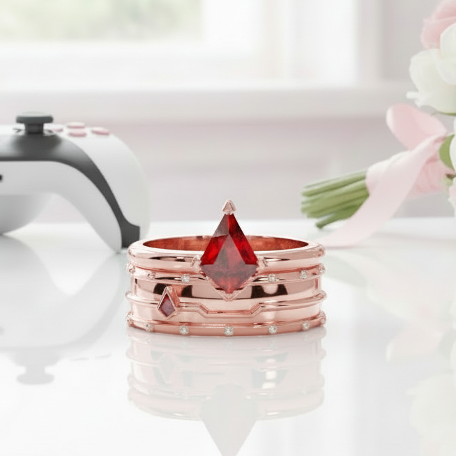 Assassin's Promise Ring Set (Women)- 14k Yellow Gold Video Game Inspired Rings
