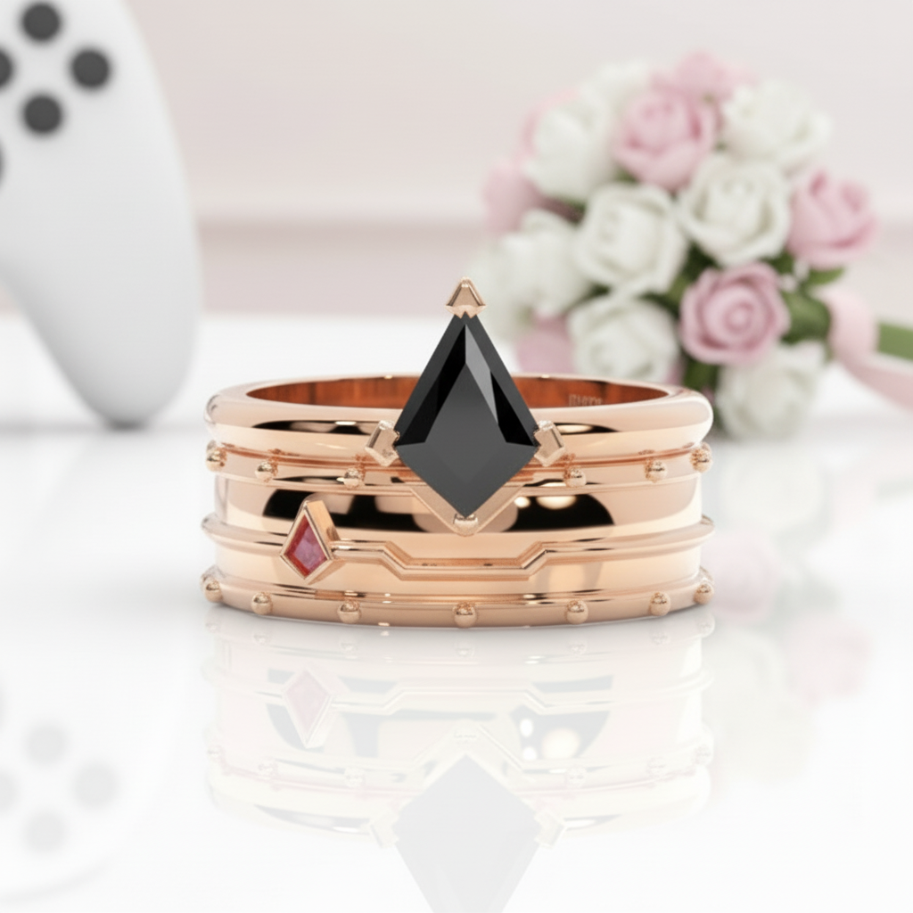 Assassin's Promise Ring Set (Women)- 14k Yellow Gold Video Game Inspired Rings