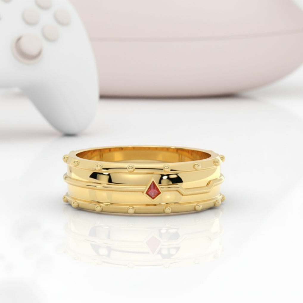 Assasin's Promise Ring Band (Unisex)- 14k Yellow Gold Video Game Inspired Rings