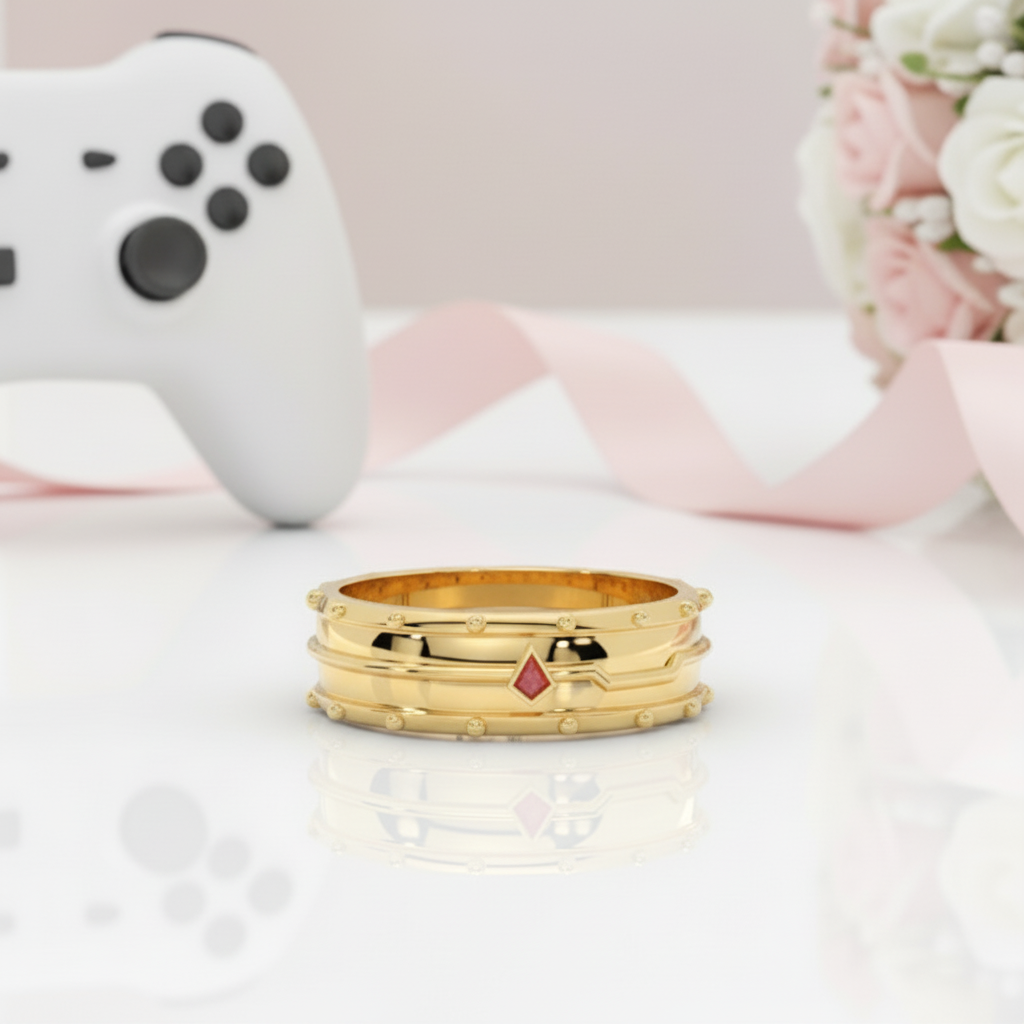 Assasin's Promise Ring Band (Unisex)- 14k Yellow Gold Video Game Inspired Rings