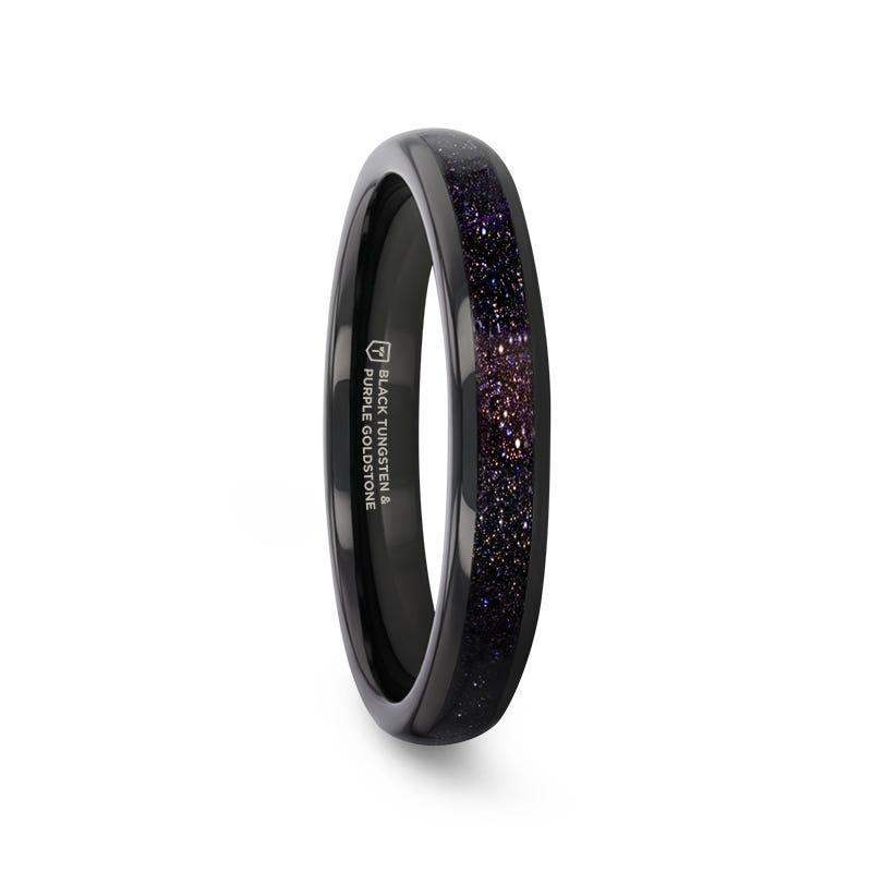 ASTRUM Black Tungsten Ring with Crushed Blue and Purple Goldstone Inlay - 4mm