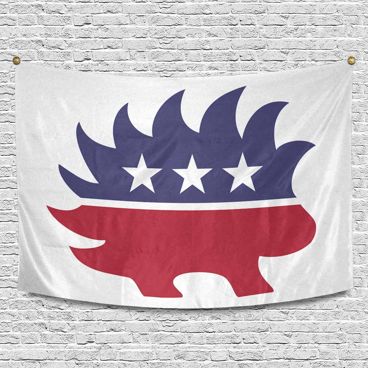 Red white and Blue Porcupine  Single Sided  Wall Tapestry 90"x 60"