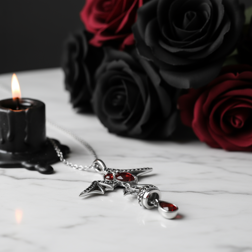 Bat Shaped Garnet Vintage Gothic Punk Necklace