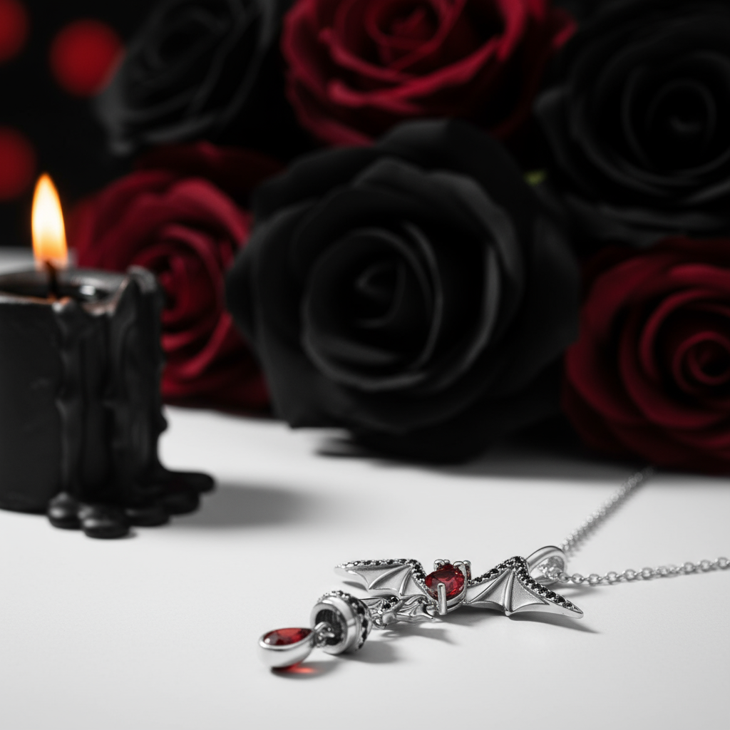 Bat Shaped Garnet Vintage Gothic Punk Necklace