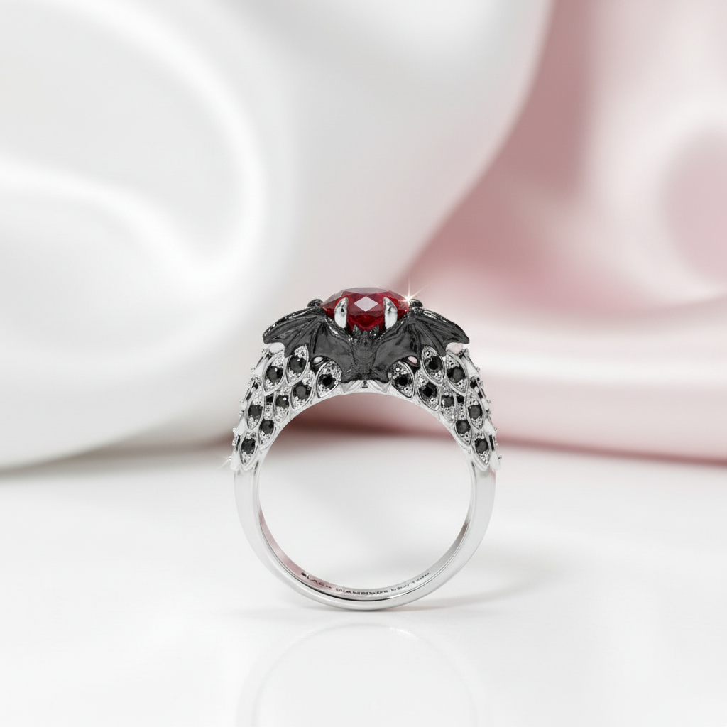 Bat's Kiss Promise Ring- 1.5 Ct Round and Coffin Cut Diamond Option Gothic Ring
