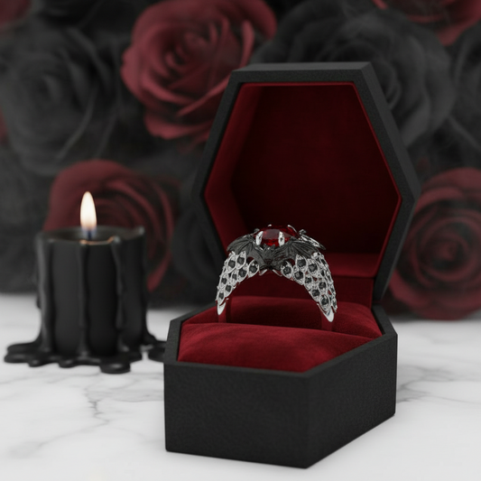 Bat's Kiss Promise Ring- 1.5 Ct Round and Coffin Cut Diamond Option Gothic Ring