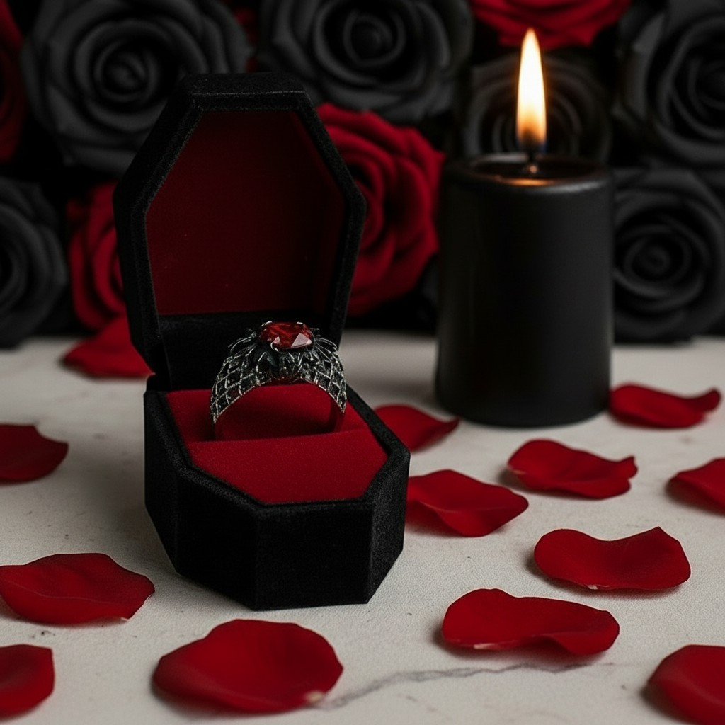 Bat's Kiss Promise Ring- 1.5 Ct Round and Coffin Cut Diamond Option Gothic Ring