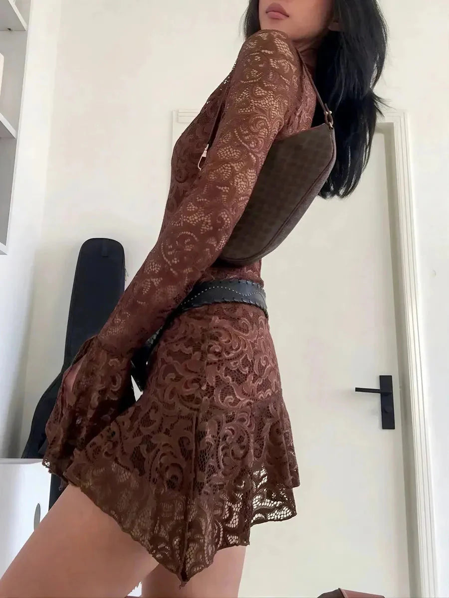 'Cinnamon' Lace Fabric See Through Dress