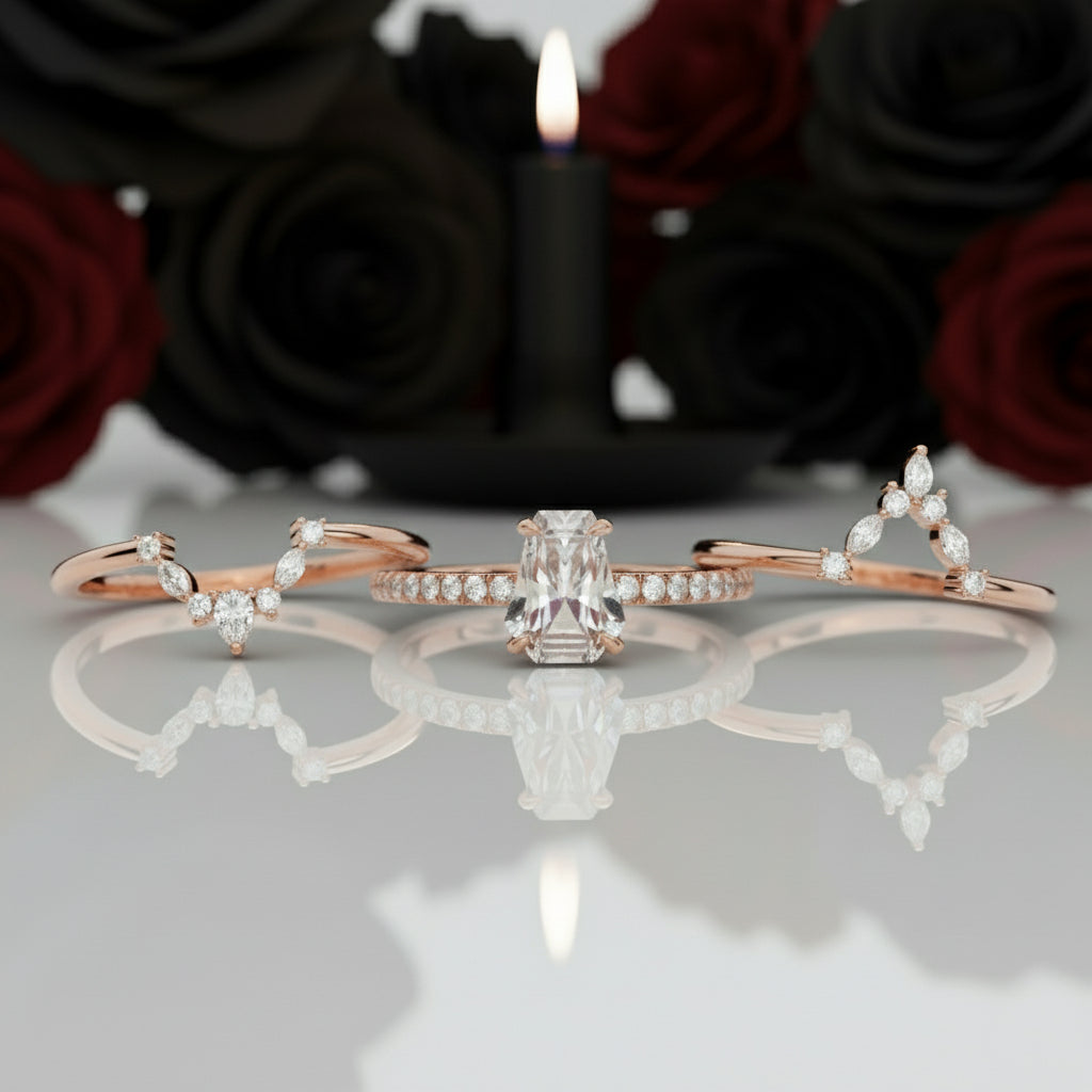 Be Mine Forever- Radiant Coffin Cut Diamond Option Gothic Wedding Ring