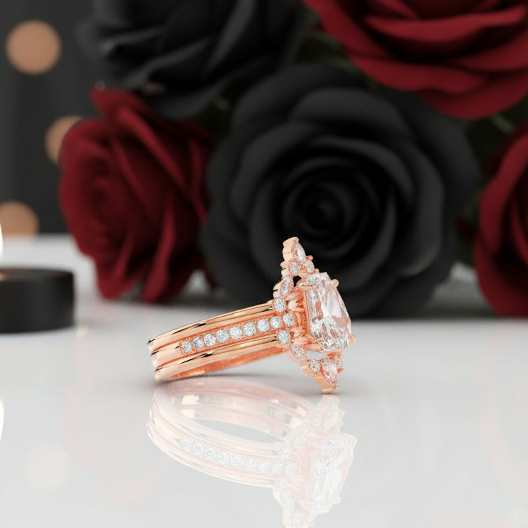 Be Mine Forever- Radiant Coffin Cut Diamond Option Gothic Wedding Ring