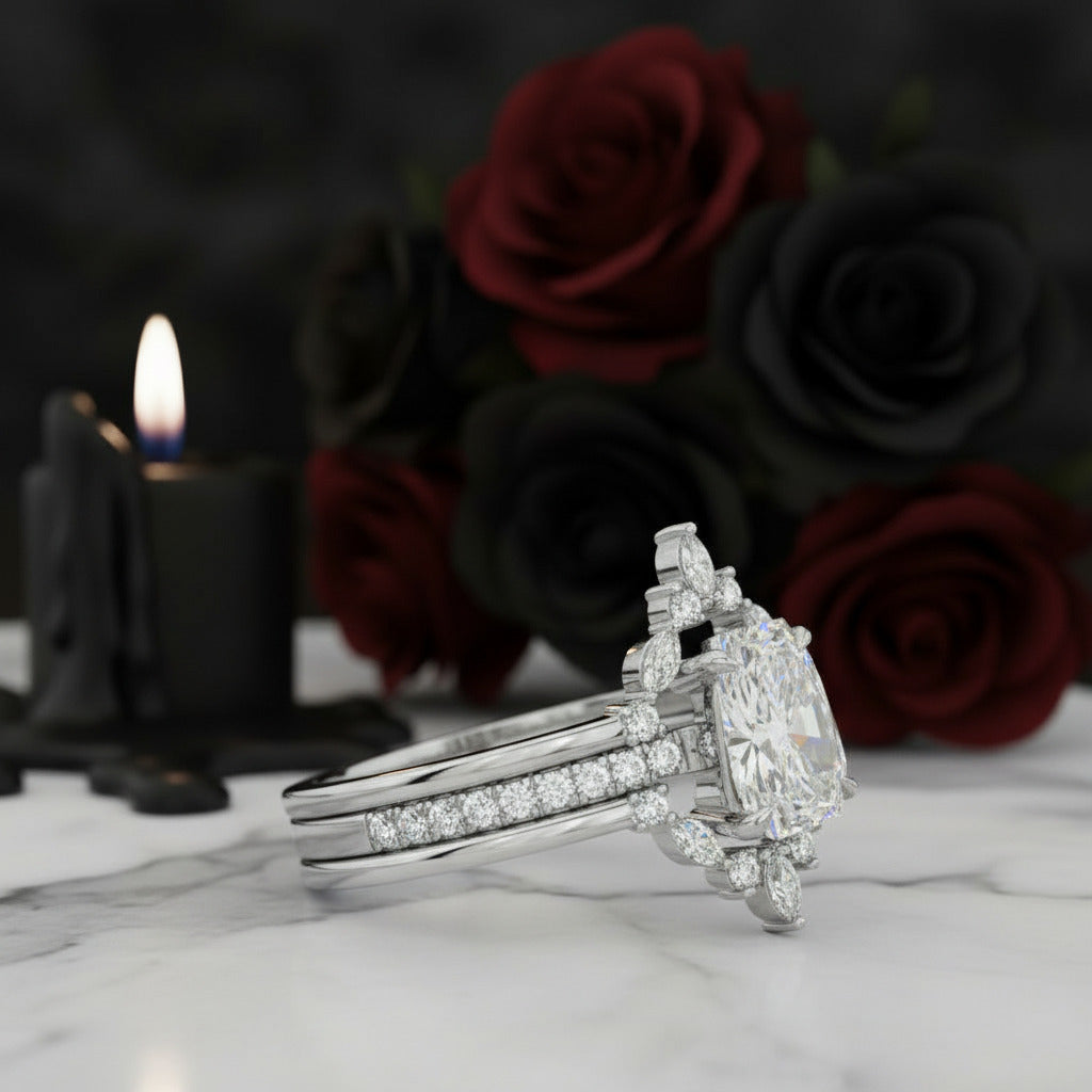 Be Mine Forever- Radiant Coffin Cut Diamond Option Gothic Wedding Ring