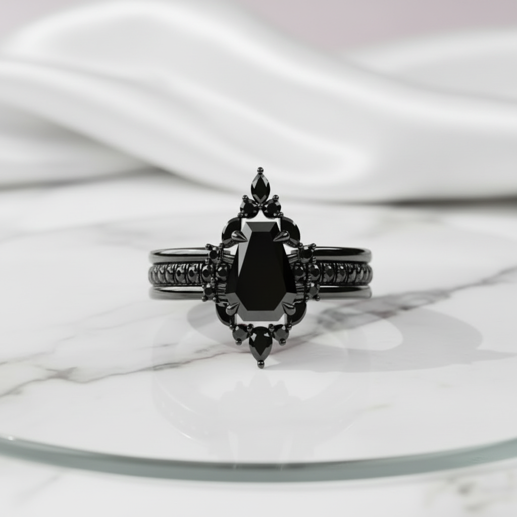 Be Mine Forever- Radiant Coffin Cut Diamond Option Gothic Wedding Ring