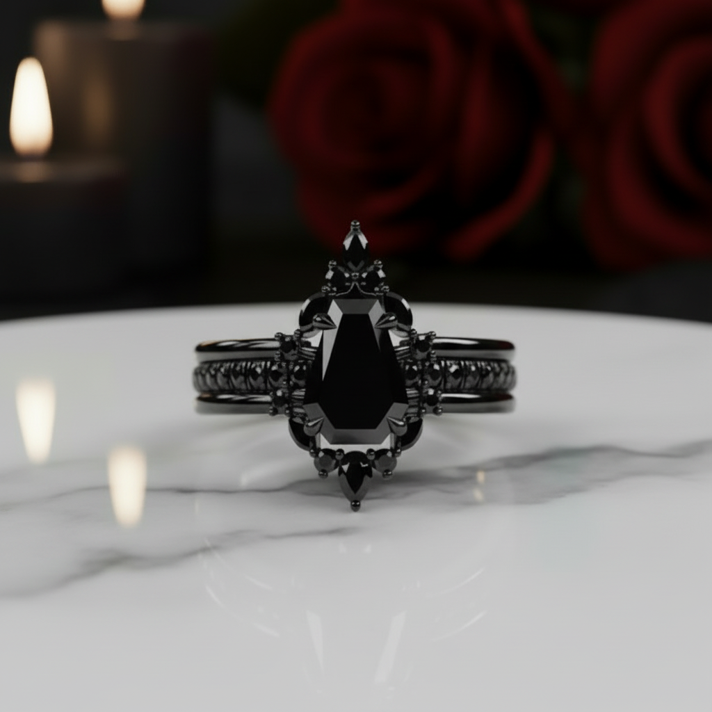 Be Mine Forever- Radiant Coffin Cut Diamond Option Gothic Wedding Ring