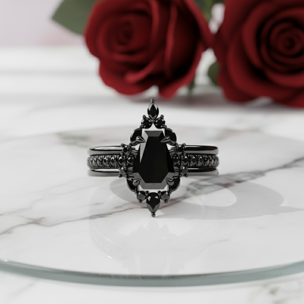 Be Mine Forever- Radiant Coffin Cut Diamond Option Gothic Wedding Ring