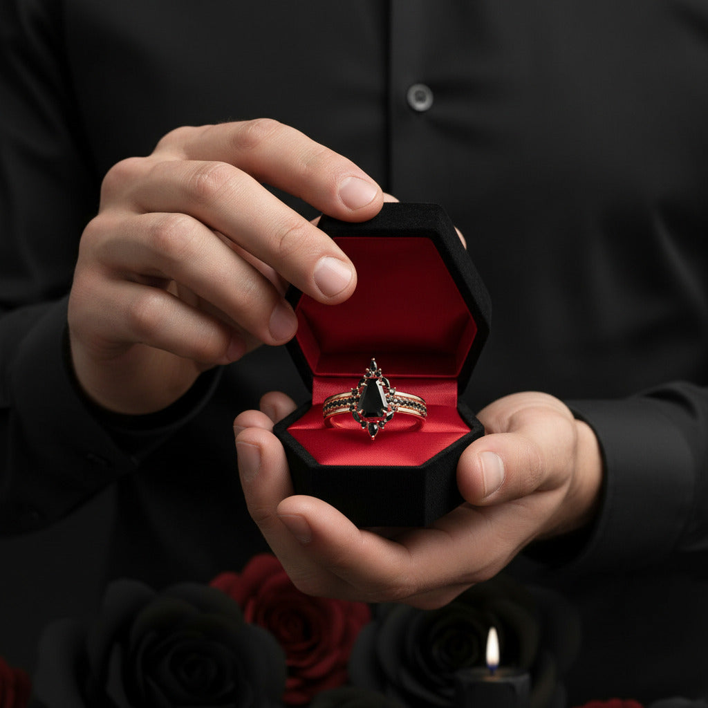 Be Mine Forever- Radiant Coffin Cut Diamond Option Gothic Wedding Ring