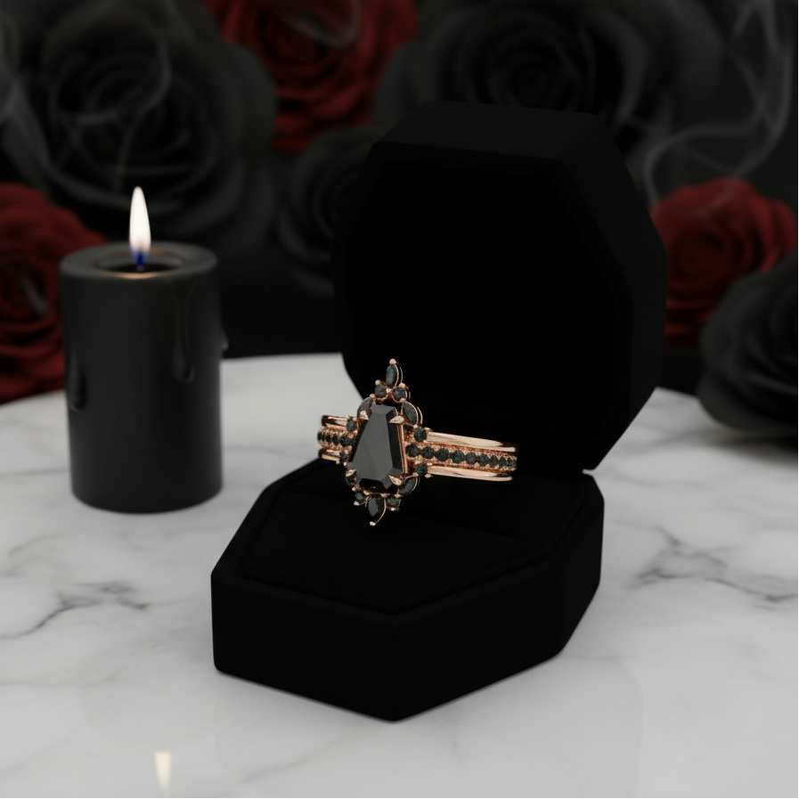 Be Mine Forever- Radiant Coffin Cut Diamond Option Gothic Wedding Ring