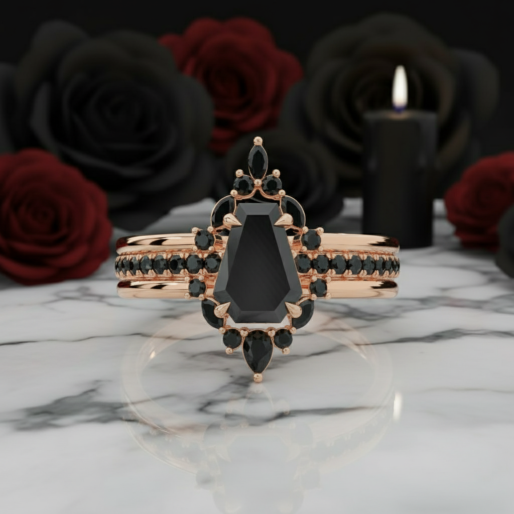 Be Mine Forever- Radiant Coffin Cut Diamond Option Gothic Wedding Ring