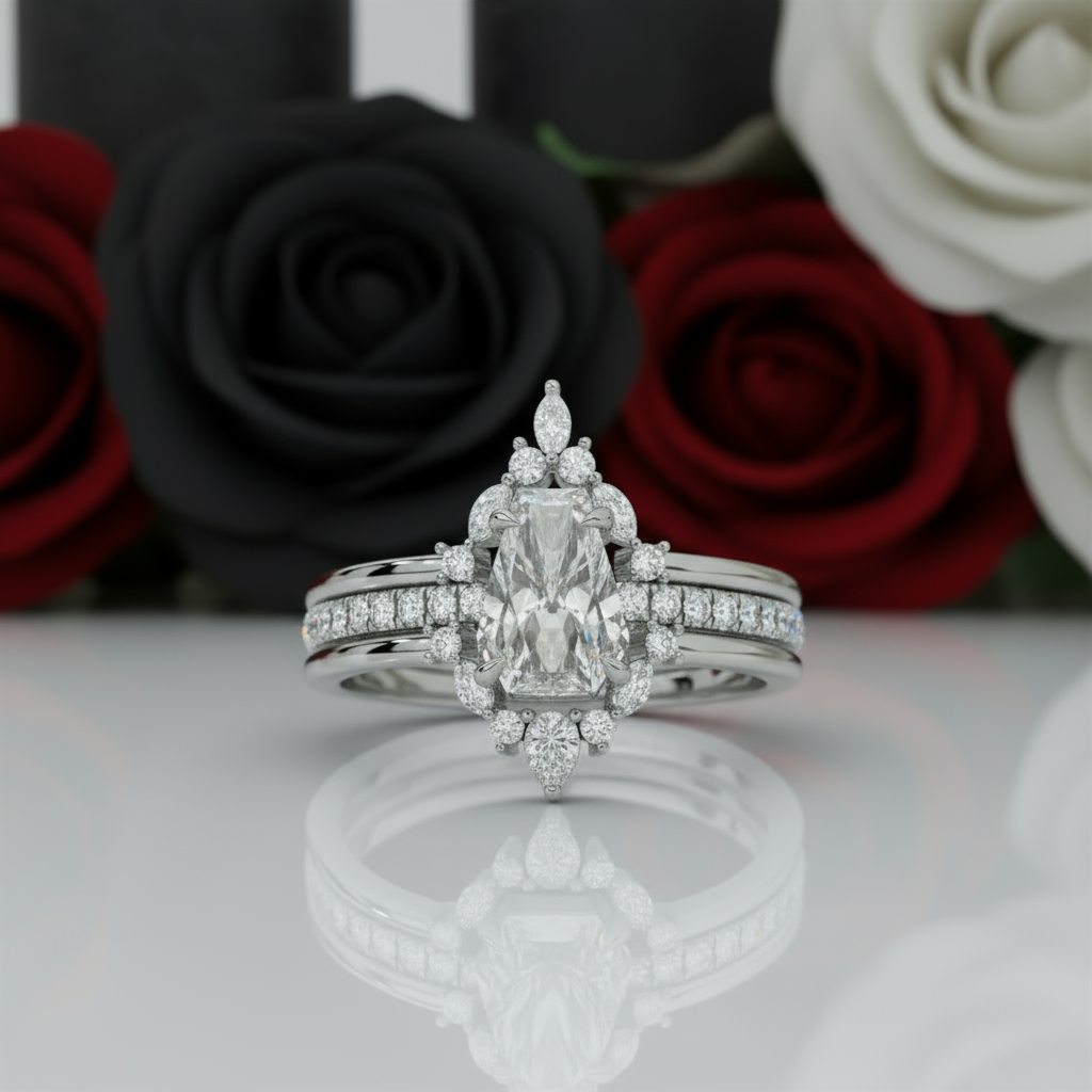 Be Mine Forever- Radiant Coffin Cut Diamond Option Gothic Wedding Ring