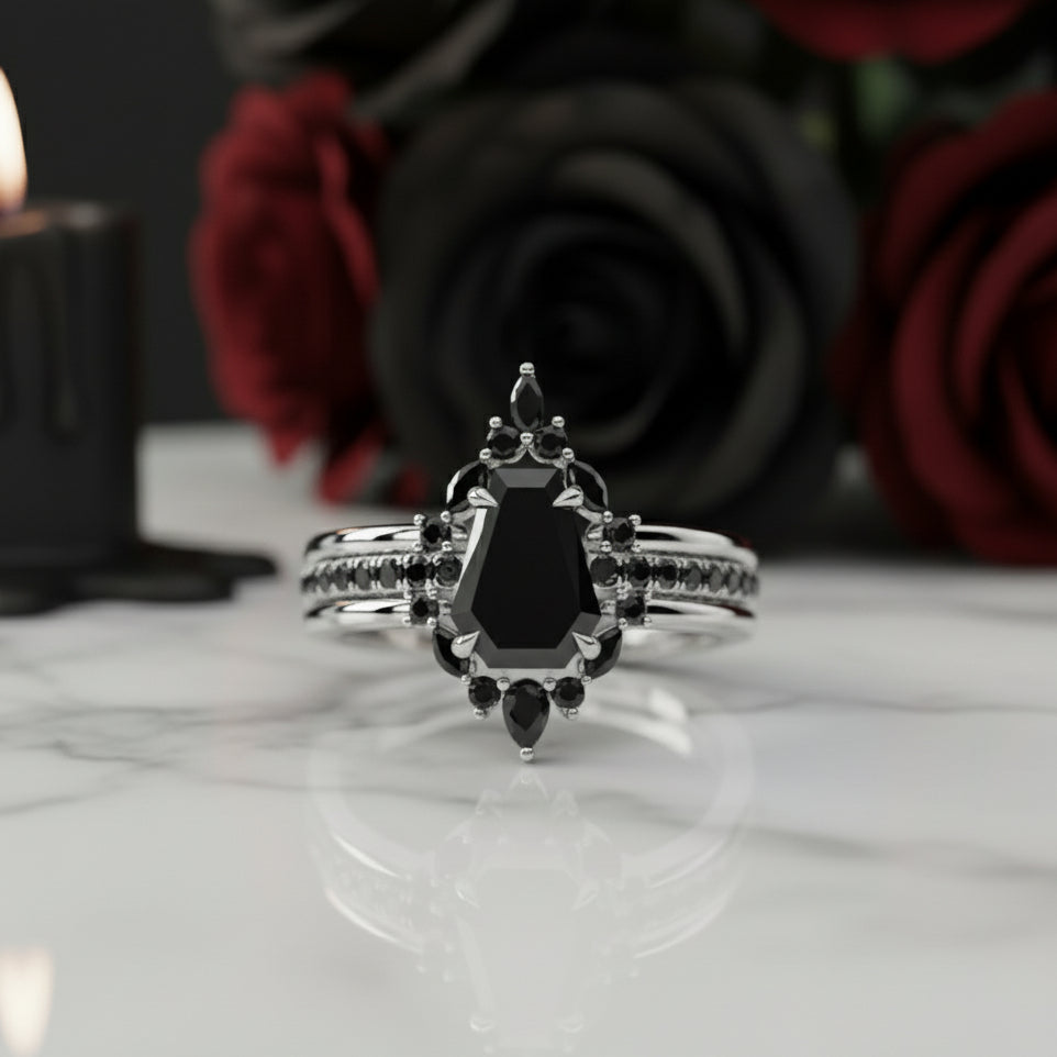 Be Mine Forever- Radiant Coffin Cut Diamond Option Gothic Wedding Ring