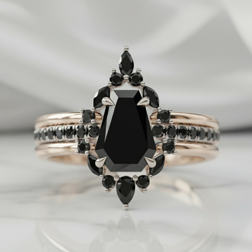Be Mine Forever- Radiant Coffin Cut Diamond Option Gothic Wedding Ring