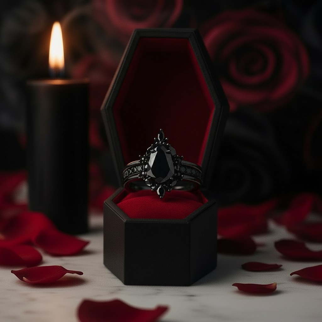 Be Mine Forever- Radiant Coffin Cut Diamond Option Gothic Wedding Ring