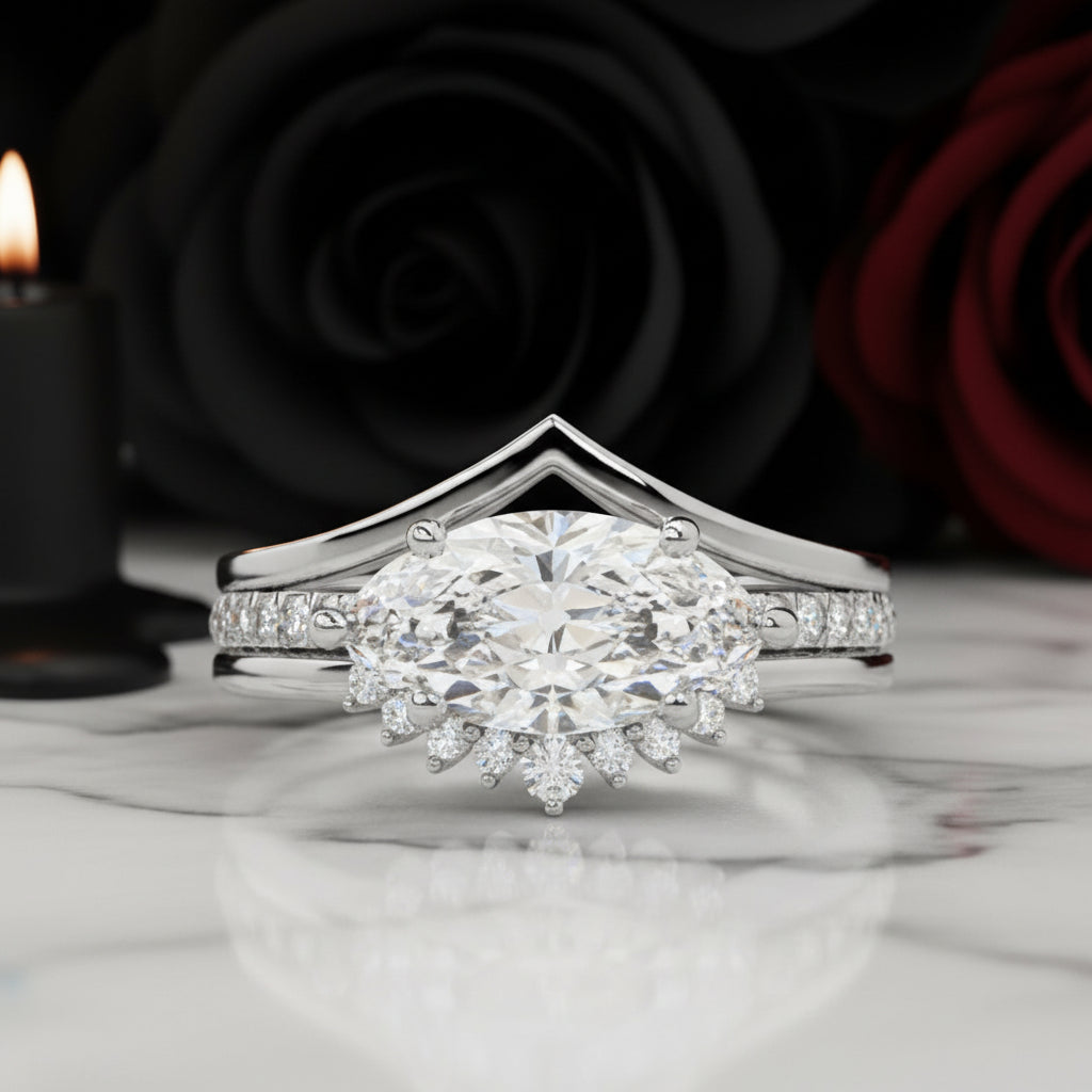 Beautiful In My Eyes- Black Diamond Option Marquise Cut 14K White Gold Gothic Wedding Ring
