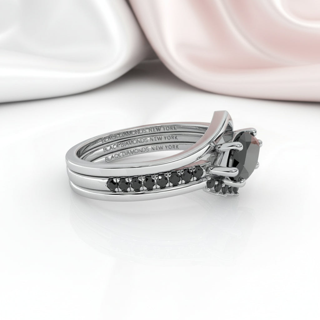 Beautiful In My Eyes- Black Diamond Option Marquise Cut 14K White Gold Gothic Wedding Ring