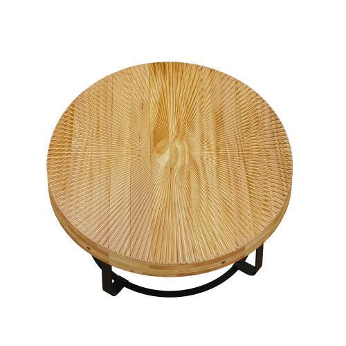 31.5" Modern round coffee table Wooden carving pattern coffee table with metal legs for living room reception room office Golden