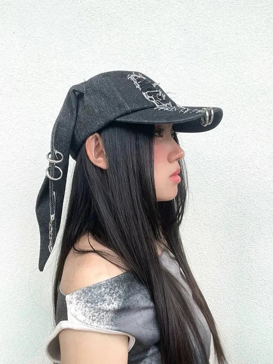 'Doberman' Y2k Bunny Ears Rivet Ripped Cap