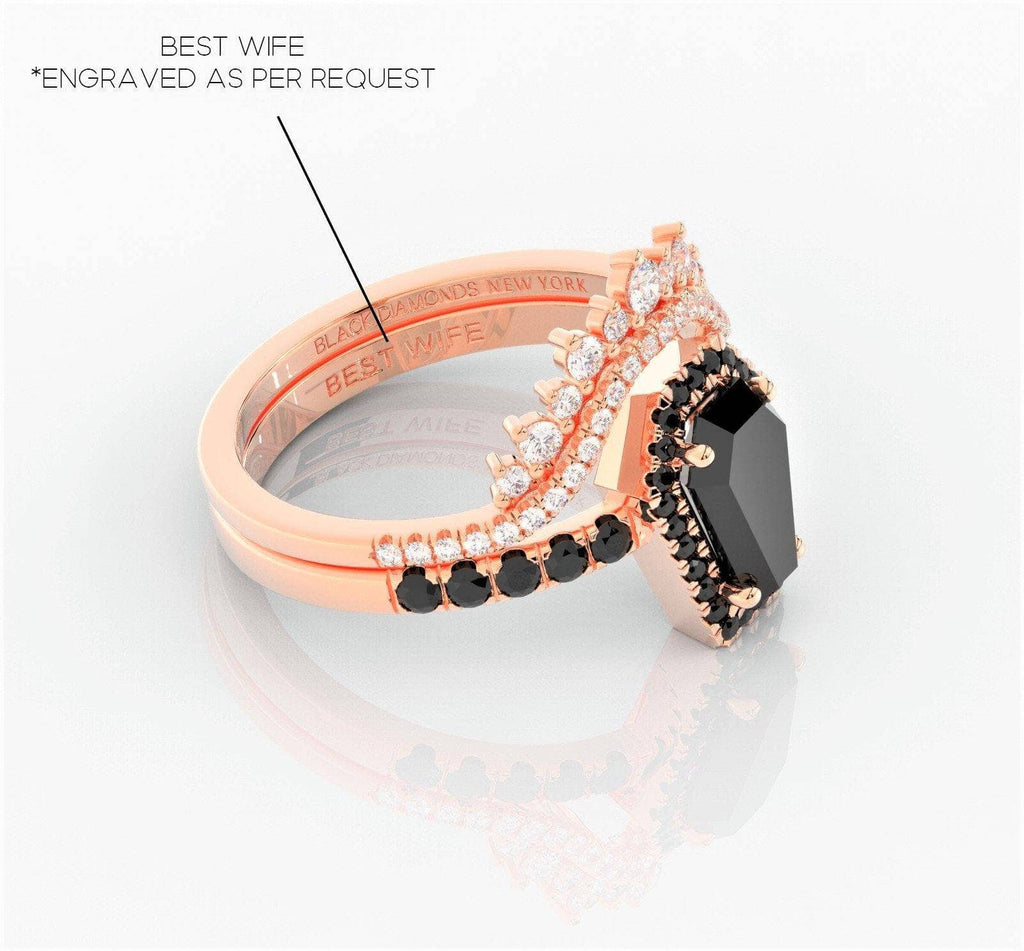 Best Love Rings- Rare Coffin Cut Diamond Option 14k Gold Gothic Ring Set