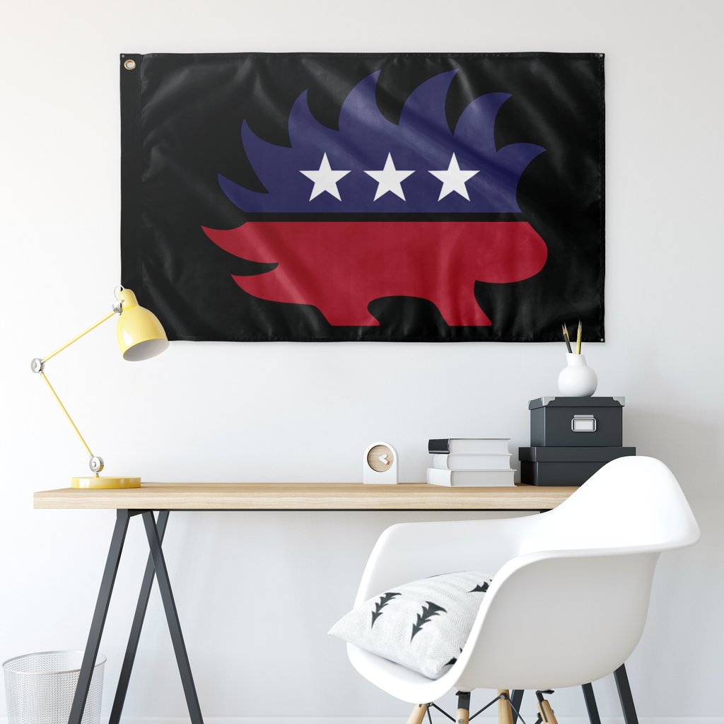 Red White and Blue Porcupine Single-Sided Flag (Black)