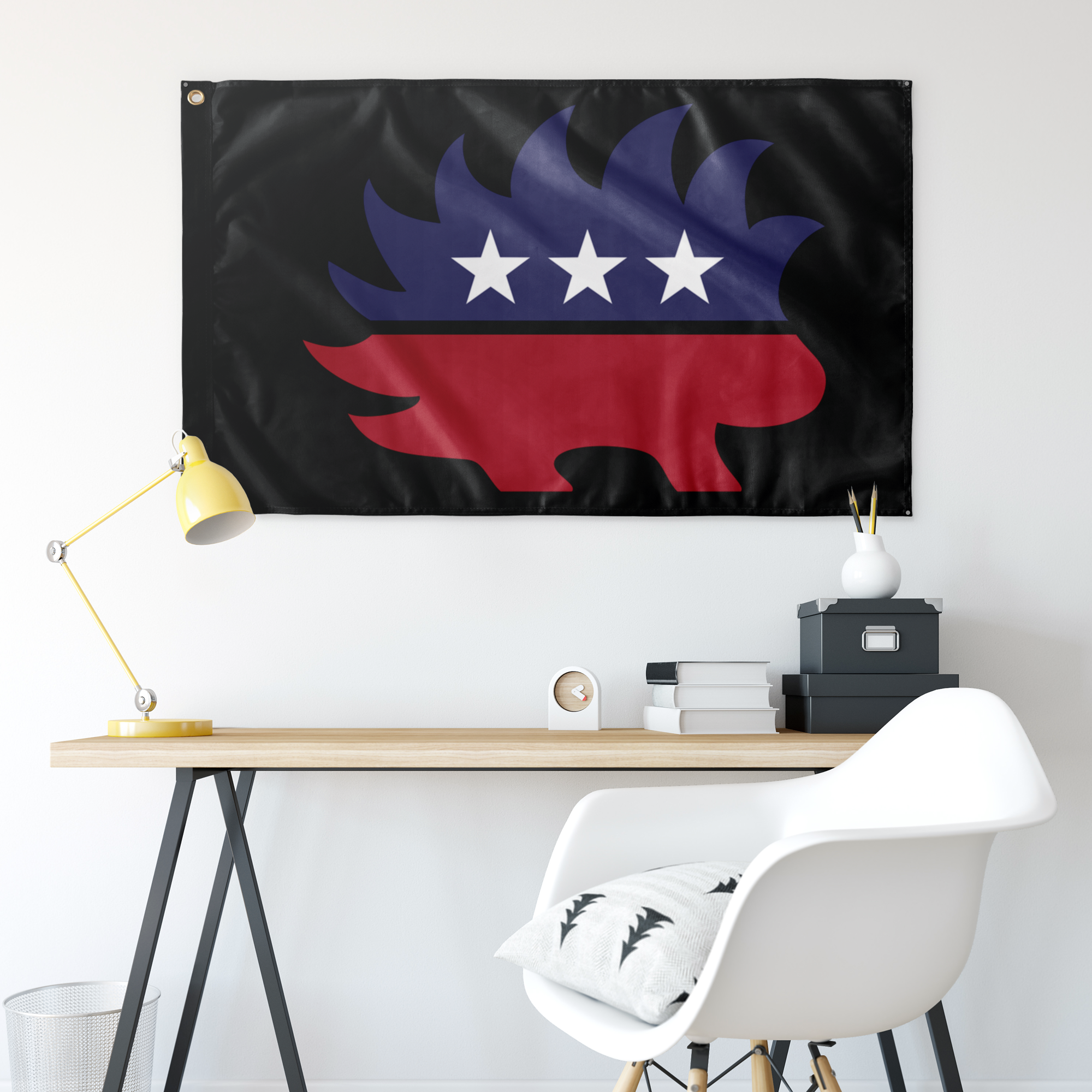 Red White and Blue Porcupine Single-Sided Flag (Black)