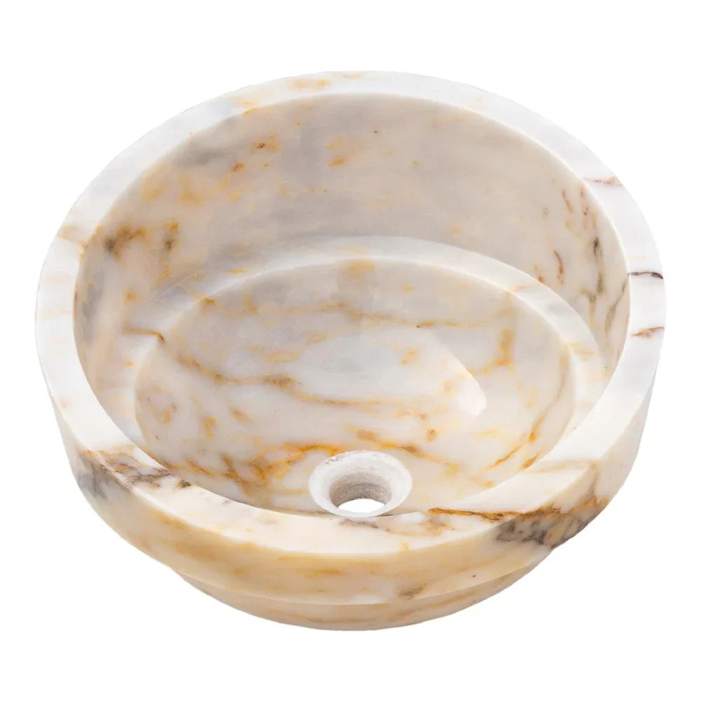 Bianco Giallo Marble Hair Salon Above Vanity Vessel Sink Bowl Polished (D)16" (H)9"