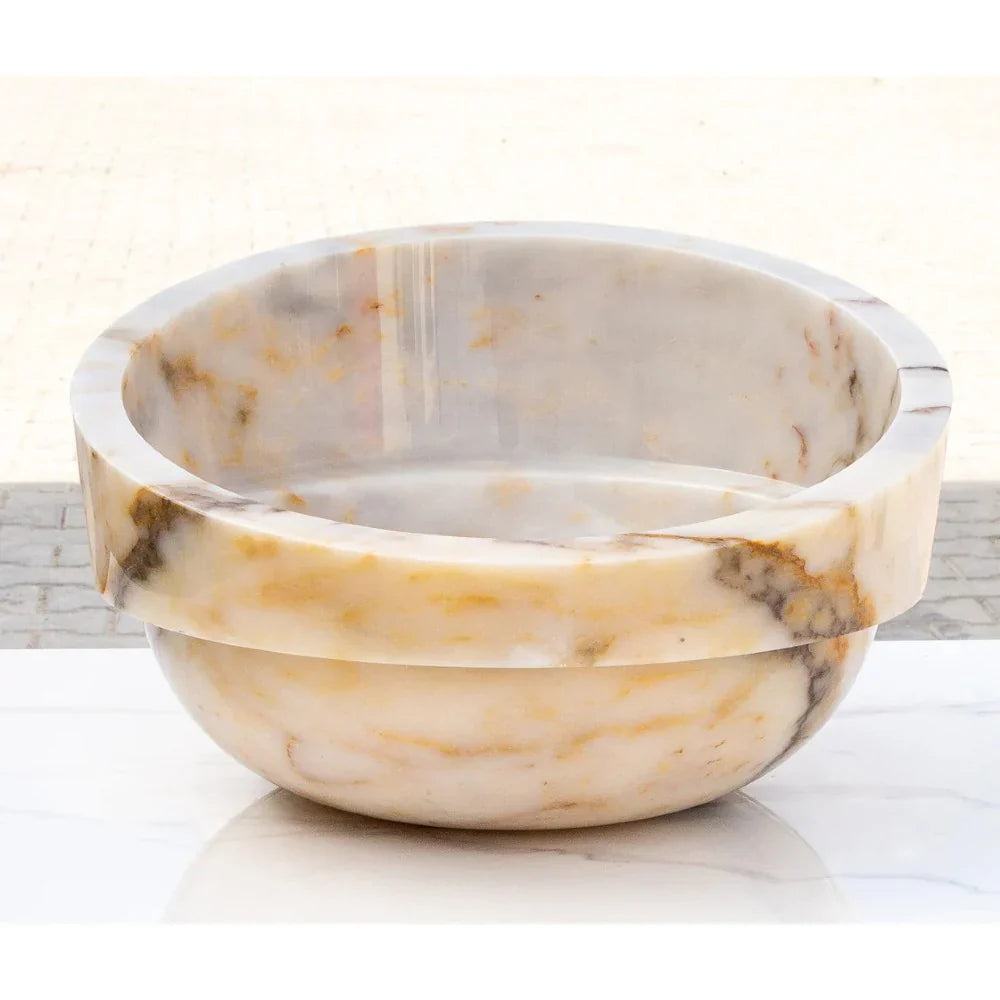 Bianco Giallo Marble Hair Salon Above Vanity Vessel Sink Bowl Polished (D)16" (H)9"