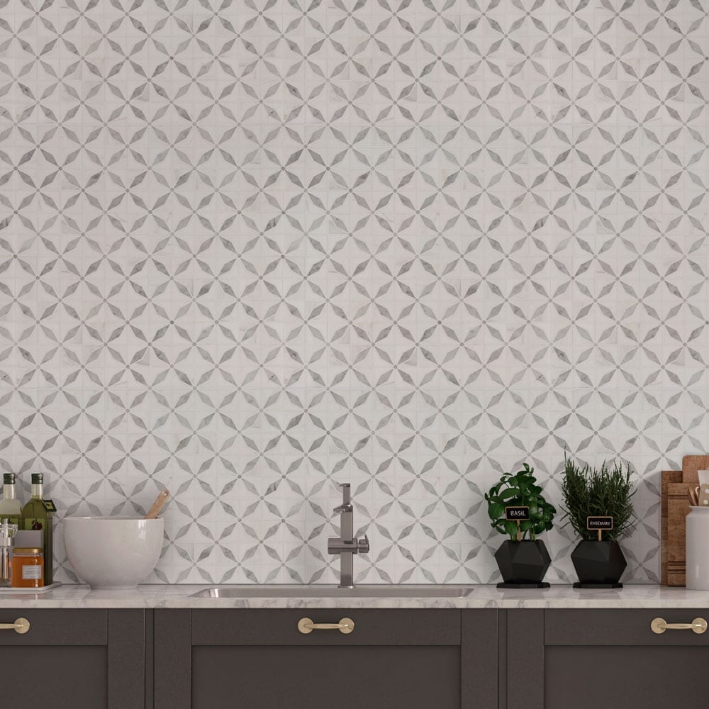 Bianco Starlite 12"x12" Polished Marble Mesh-Mounted Mosaic Tile Pattern - MSI Collection