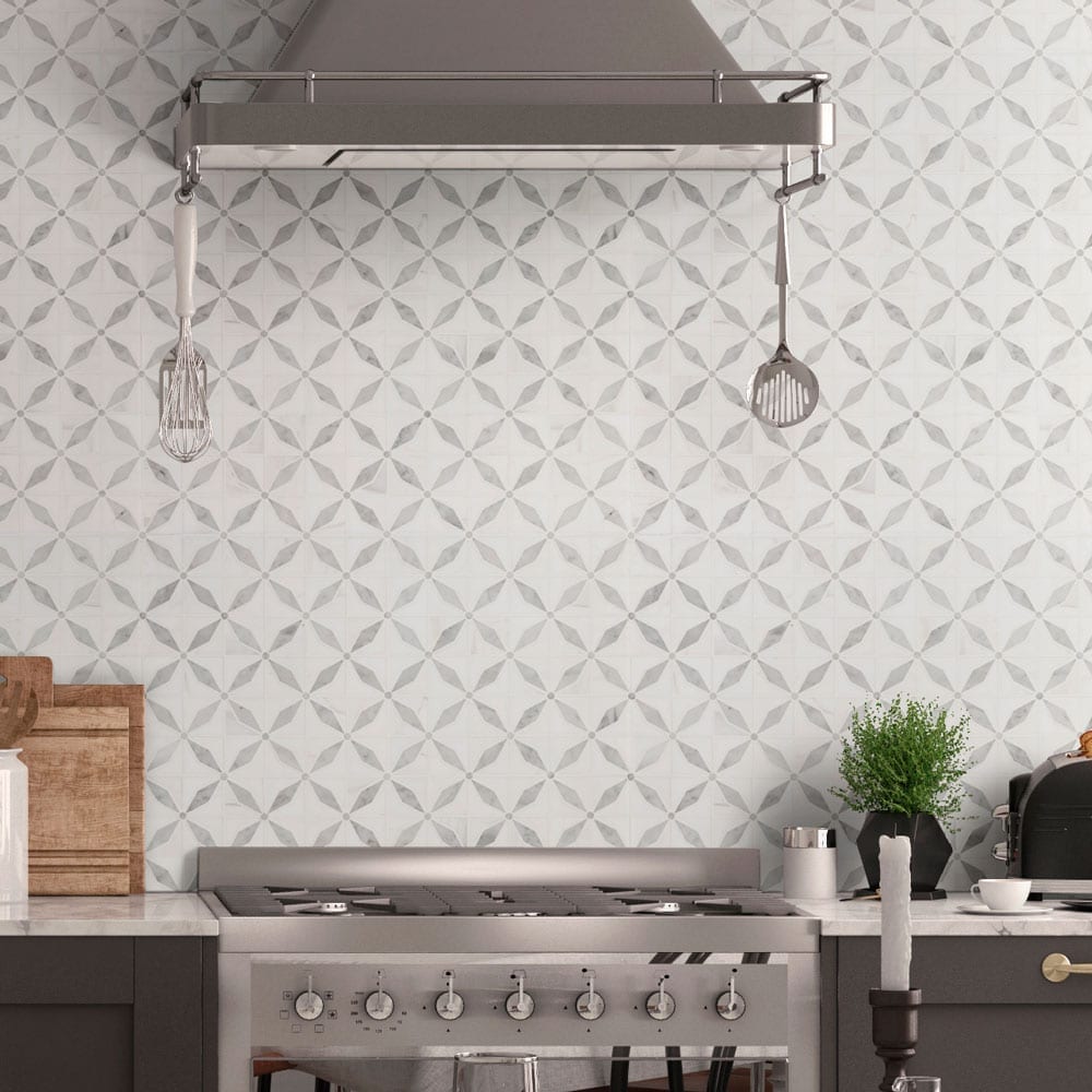 Bianco Starlite 12"x12" Polished Marble Mesh-Mounted Mosaic Tile Pattern - MSI Collection