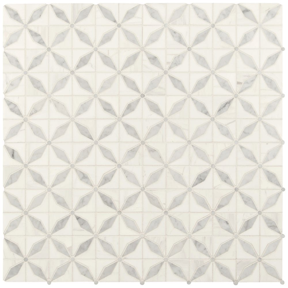 Bianco Starlite 12"x12" Polished Marble Mesh-Mounted Mosaic Tile Pattern - MSI Collection