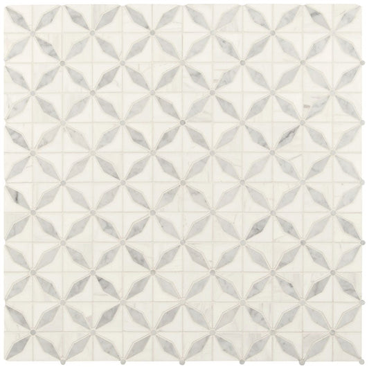 Bianco Starlite 12"x12" Polished Marble Mesh-Mounted Mosaic Tile Pattern - MSI Collection