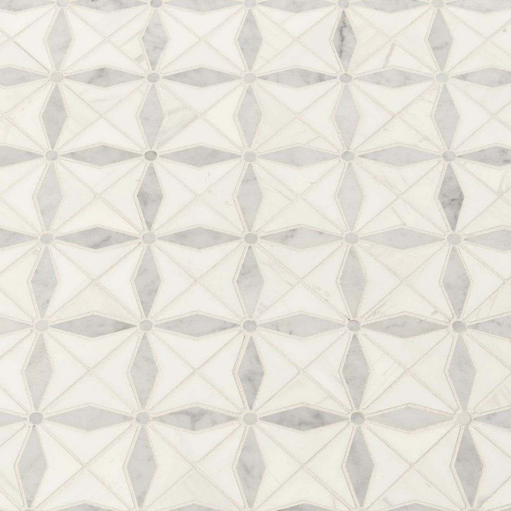 Bianco Starlite 12"x12" Polished Marble Mesh-Mounted Mosaic Tile Pattern - MSI Collection