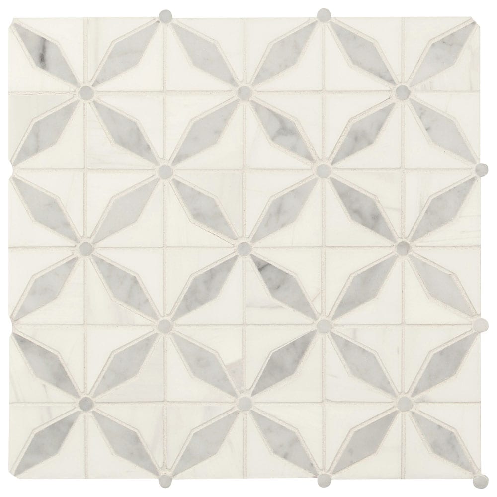 Bianco Starlite 12"x12" Polished Marble Mesh-Mounted Mosaic Tile Pattern - MSI Collection