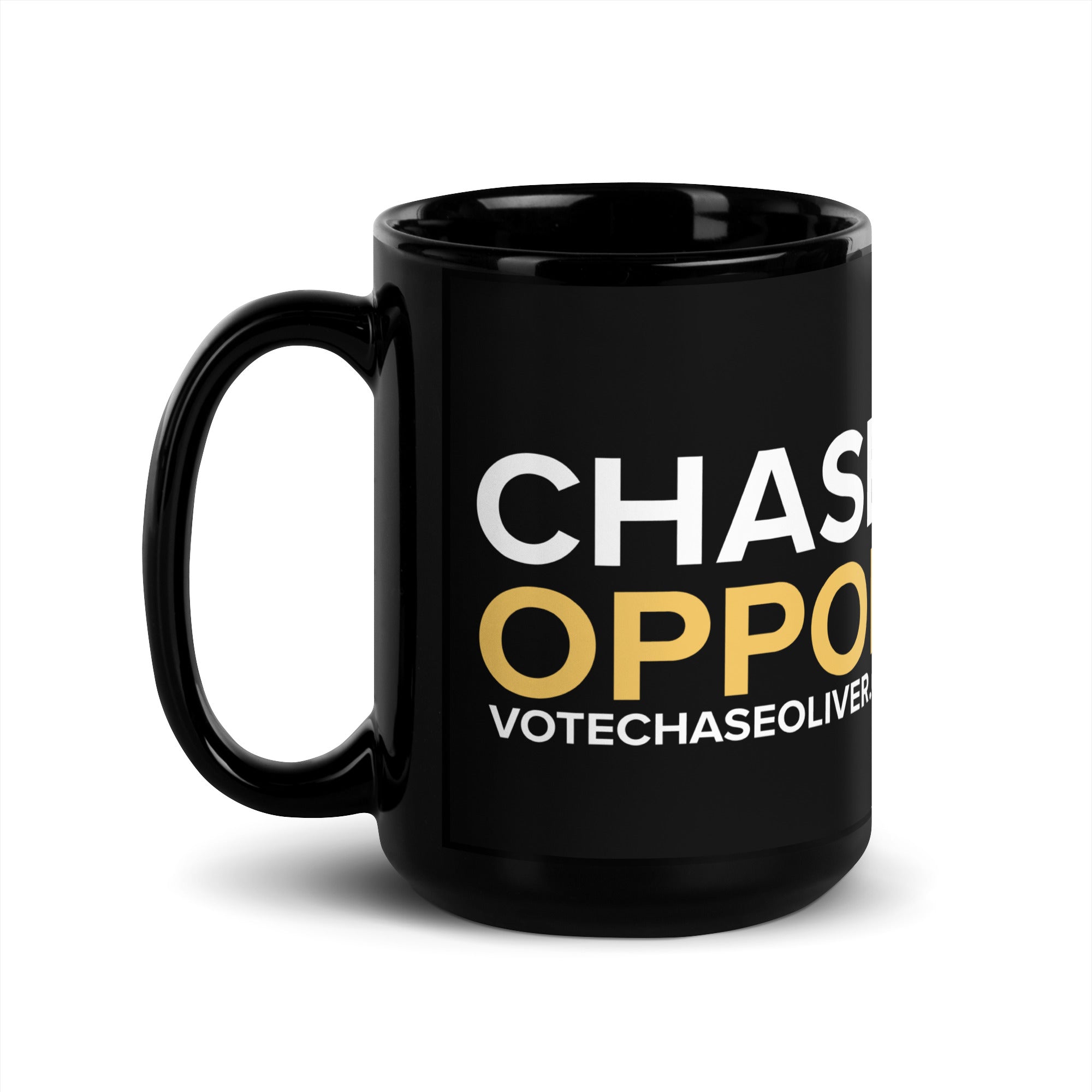 Chasing Opportunity Black Glossy Mug