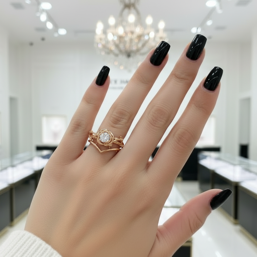 Black Rose- .50ct Round Cut Diamond Option 14k Gold Modern Goth Engagement Ring